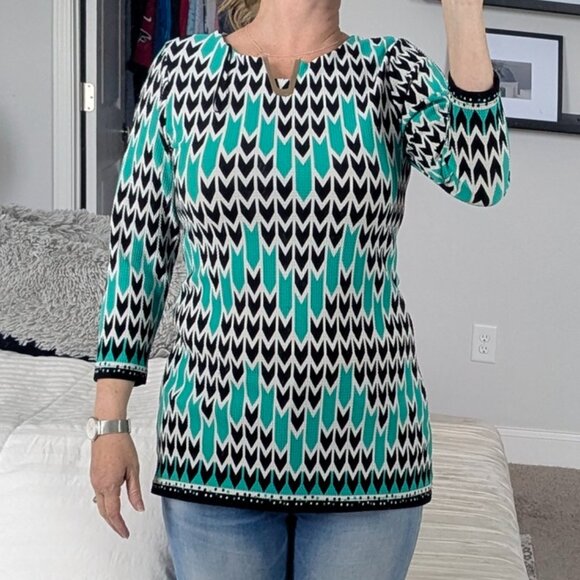 La Vanya 3/4 Sleeve Patterned Tunic Blouse size Small - Picture 7 of 8